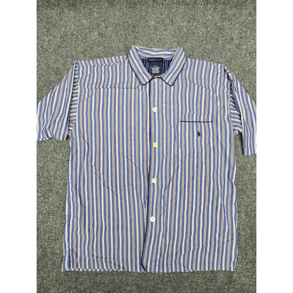 Polo Ralph Lauren Sleepwear Shirt Mens XL Vertical Stripes Large Buttons Cotton